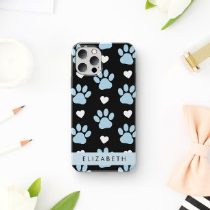 Hundepfoten, Blaue Pfoten, Weiße Herzen, Ihr Name iPhone 16 Hülle