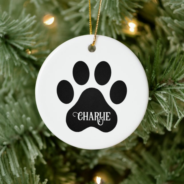 Hundepfoten-Name-Silhouette-Design Keramik Ornament (Baum)