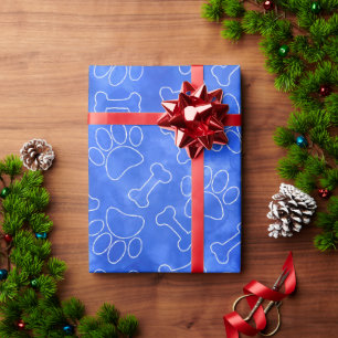 Hundepfoten Und Knochen Zeichnungsmuster Blaue Aqu Geschenkpapier