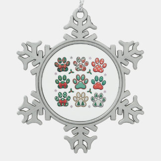Hundepfoten-Weihnachten-Coquette-Schleife Weihnach Schneeflocken Zinn-Ornament