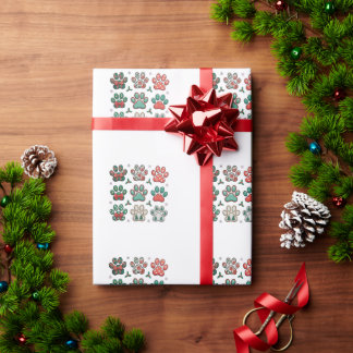 Hundepfoten-Weihnachten-Coquette-Schleife-Xmas-Bau Geschenkpapier