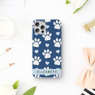 Hundepfoten, Weiße Pfoten, Blaue Herzen, Ihr Name iPhone 16 Hülle