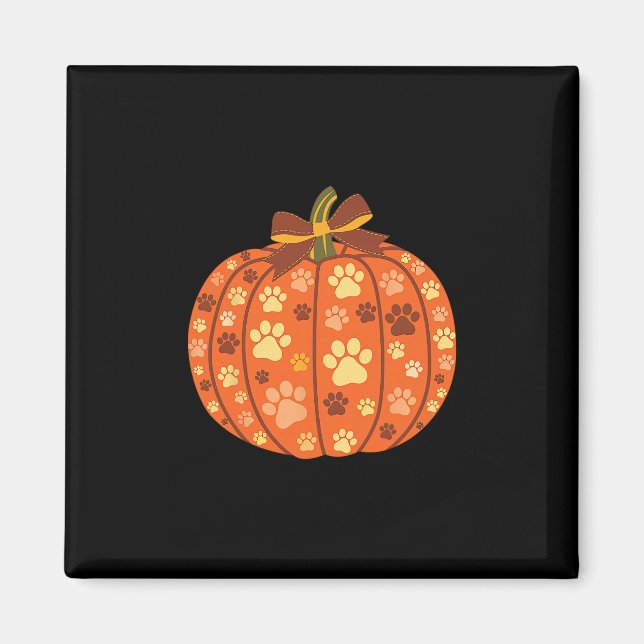 Hundepfotenabdruck-Kürbis-Bogen-Herbst-Fall-Hallow Magnet (Vorne)