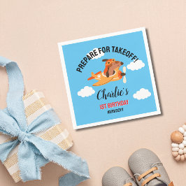 Hundepilotin Flug Flugzeug, Niedliche Kinder Blaue Serviette