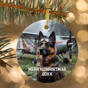 Hundepilotin Funny Aviation Foto Weihnachten Keramik Ornament