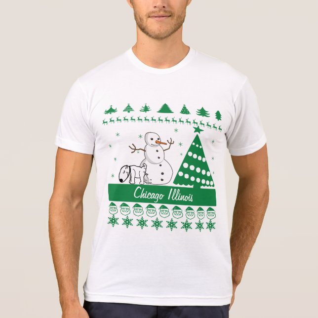 Hundepinkelnde Schneemann-klebrige Strickjacke T-Shirt (Vorderseite)