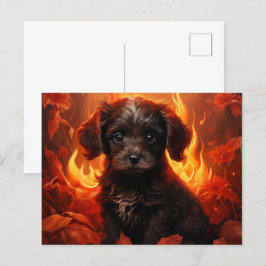Hundepostkarte mit Feuerblumen Postkarte