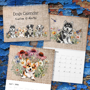 Hunderassen in Wildblumen 12-Monats-Individueller  Kalender