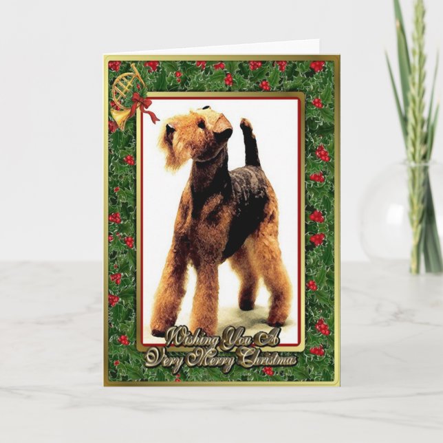 Hunderaum-Weihnachtskarte Airedales Terrier Feiertagskarte (Vorderseite)