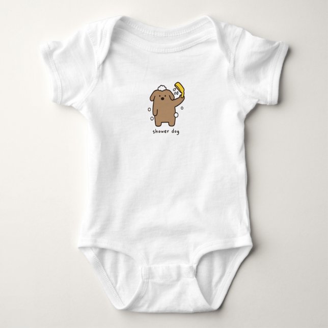 Hunderdusche Brauner Pudel Badezeit Kawaii Baby Strampler (Vorderseite)
