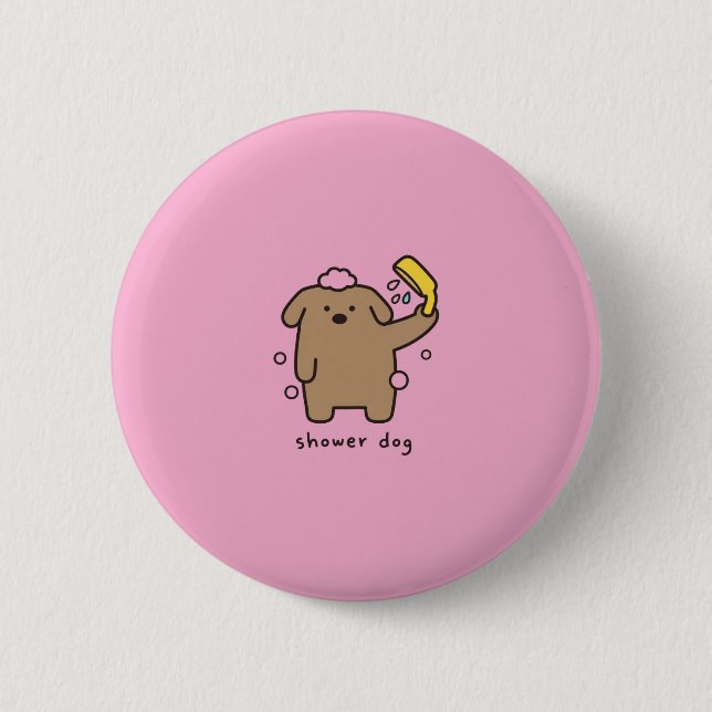 Hunderdusche Brauner Pudel Badezeit Kawaii Button (Vorderseite)