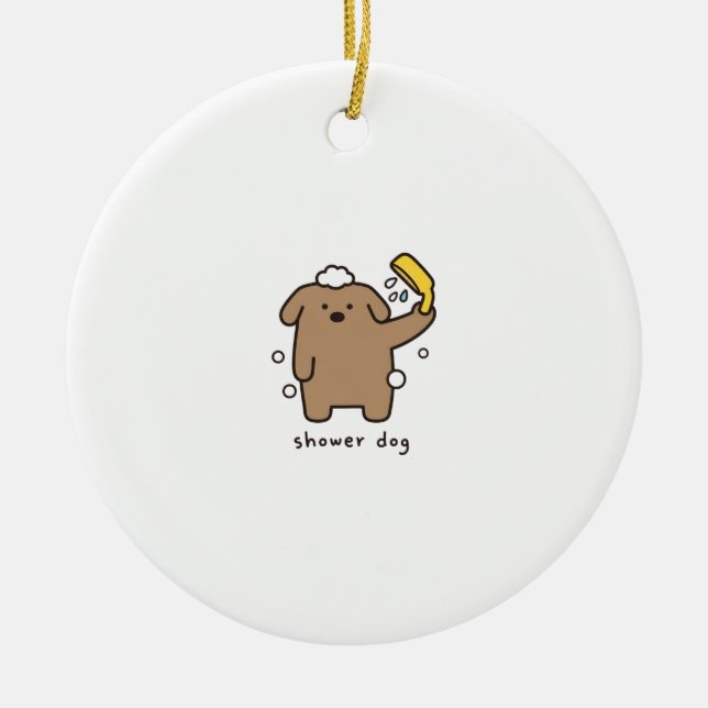 Hunderdusche Brauner Pudel Badezeit Kawaii Keramik Ornament (Vorne)