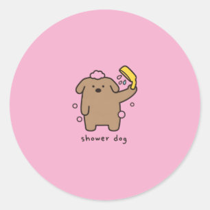 Hunderdusche Brauner Pudel Badezeit Kawaii Runder Aufkleber