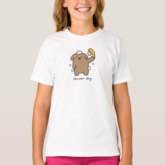 Hunderdusche Brauner Pudel Badezeit Kawaii T-Shirt (Vorderseite)