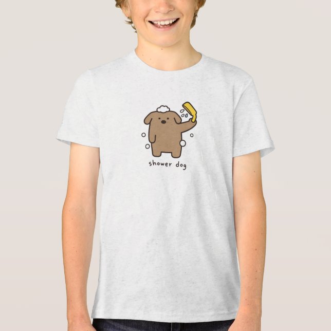 Hunderdusche Brauner Pudel Badezeit Kawaii Tri-Blend Shirt (Vorderseite)
