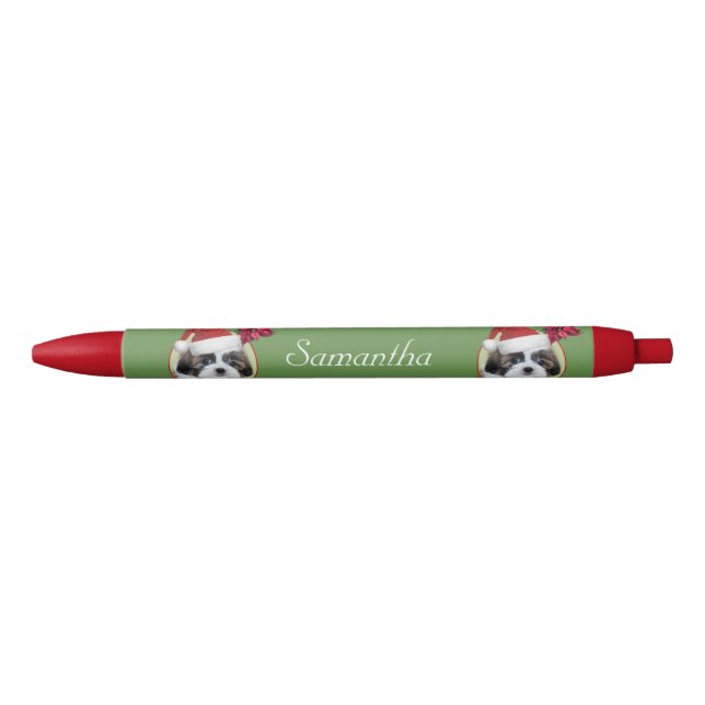Hunderoter personalisierter Stift WeihnachtsShih (Vorderseite)
