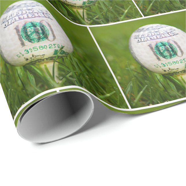 Hundert Dollar Bill Golf Ball Geschenkpapier (Rolleneckpunkt)