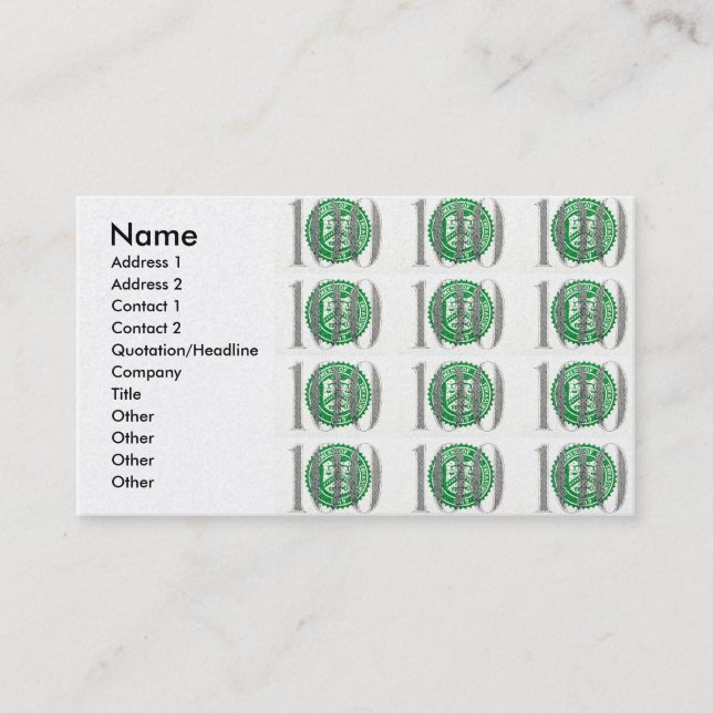 Hundert Dollarschein Visitenkarte (Vorderseite)