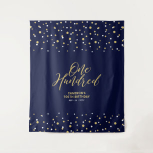 Hundert Gold & Navy 100. Geburtstagsparty Hintergr Wandteppich
