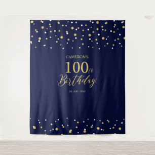 Hundert Gold & Navy 100. Geburtstagsparty Hintergr Wandteppich