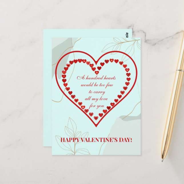 Hundert Herzen, Valentine Postkarte (Vorderseite/Rückseite Beispiel)