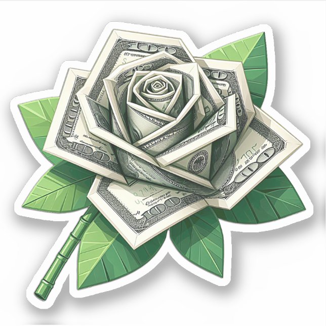 Hundertdollarnoten Origami Rose Art Aufkleber (Vorderseite)