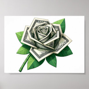 Hundertdollarnoten Origami Rose Art Poster