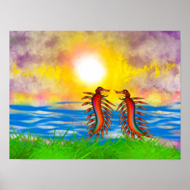 Hundertfüßer kämpfen am Strand Poster (Vorne)