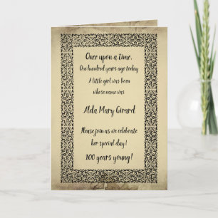 Hundertjähriges Antiquitäten-Geschichtenbuch Seite Einladung