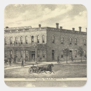 Hundertjähriges Hotel, Tecumseh und Neb, Nebraska Quadratischer Aufkleber