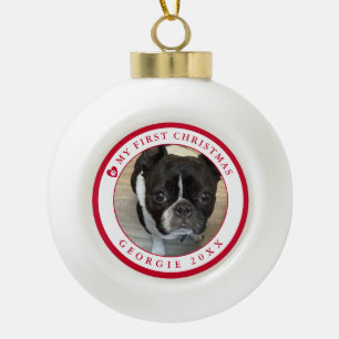 Hundes erstes Weihnachtsfest-Foto Keramik Kugel-Ornament