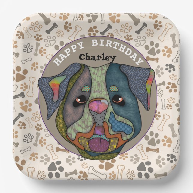 Hundes Gesicht Bulldog Geburtstag Pappteller (Vorderseite)