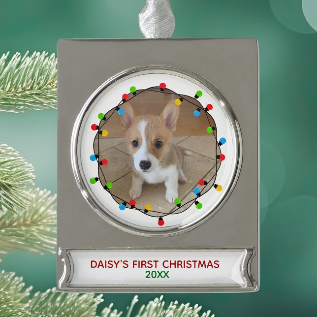 Hundes Niedlicher Puppy-Keepake zu Weihnachten Banner-Ornament Silber (Von Creator hochgeladen)