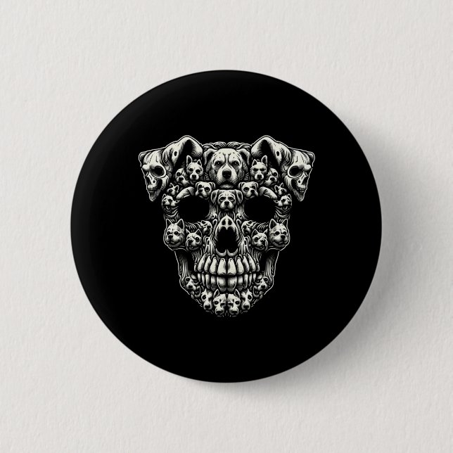 Hundeschädel-Röntgen-Halloween-Skelett Schwarz Lan Button (Vorderseite)