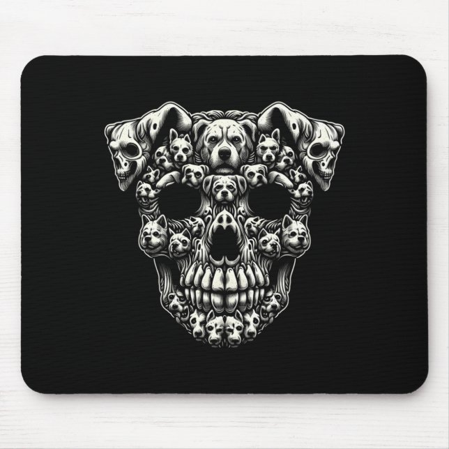 Hundeschädel-Röntgen-Halloween-Skelett Schwarz Lan Mousepad (Vorne)