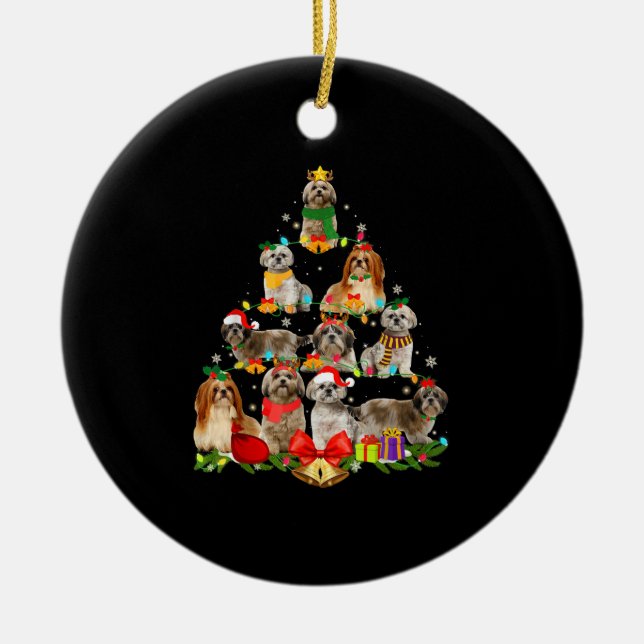 Hundeschenkgeschenke Shitzu Baum Weihnachtslicht Keramik Ornament (Vorne)