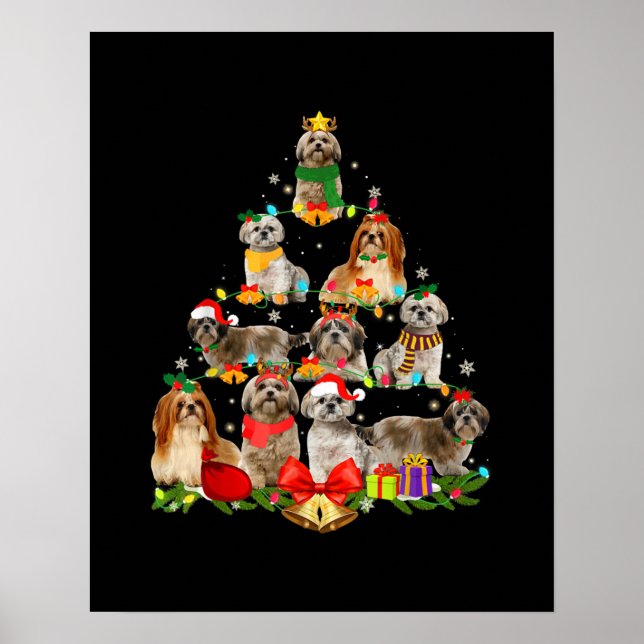 Hundeschenkgeschenke Shitzu Baum Weihnachtslicht Poster (Vorne)