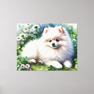 Hundeschleife mit weißem Spitz Leinwanddruck