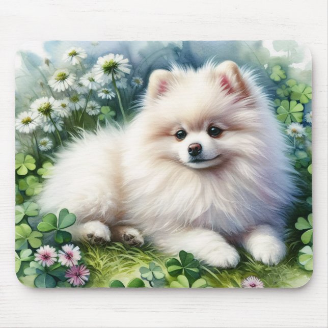 Hundeschleife mit weißem Spitz Mousepad (Vorne)