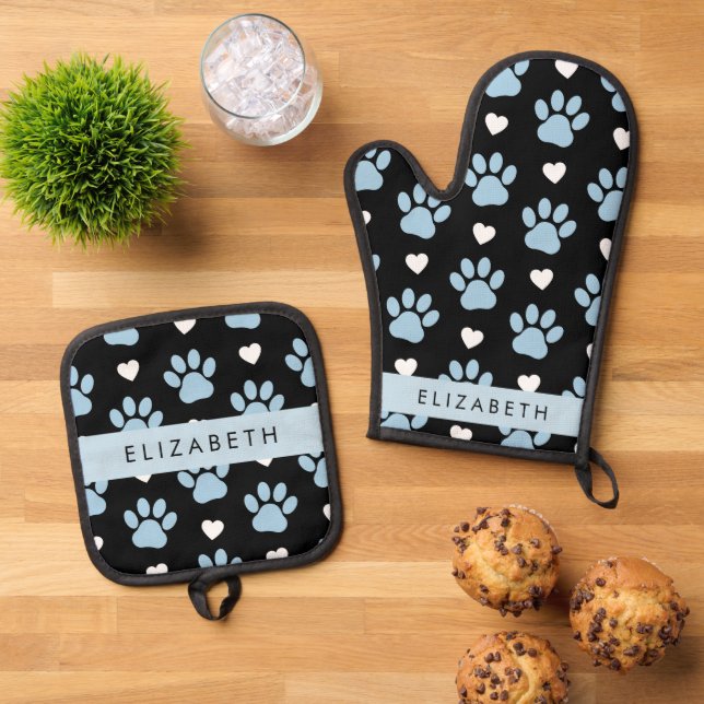 Hundeschlitten, blaue Pfauen, weiße Herzen, Ihr Na Ofenhandschuh & Topflappen-Set (Oben Unten)