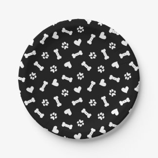 Hundeschlitten und Knochen schwarz Pappteller