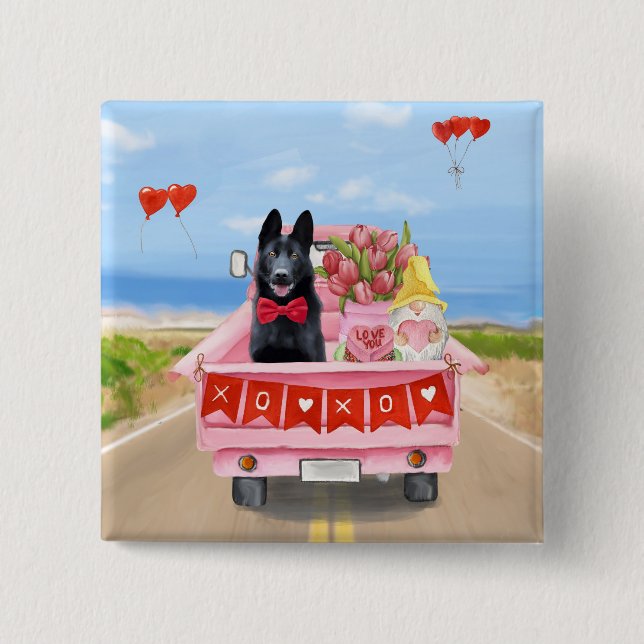 Hundeschlittenherd Valentine's Day Lkw Herz Button (Vorderseite)