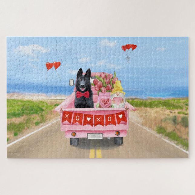 Hundeschlittenherd Valentine's Day Lkw Herz Puzzle (Horizontal)