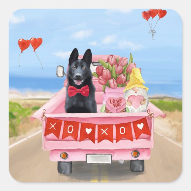 Hundeschlittenherd Valentine's Day Lkw Herz Quadratischer Aufkleber (Vorderseite)