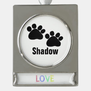 Hundeschritte mit Namen Banner-Ornament Silber