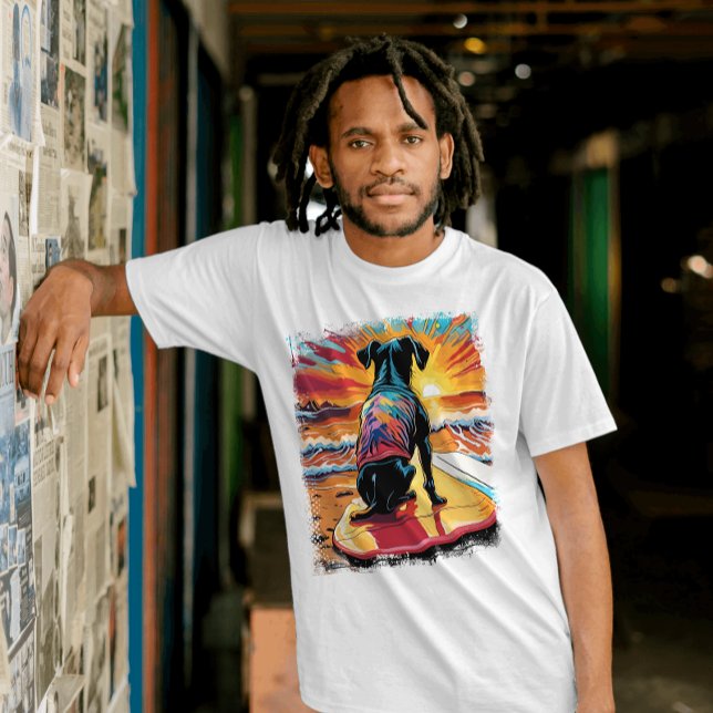 Hundeschuhen Niedliches farbiges Comic Illustratio T-Shirt (Funny Dog Surfing in the Summer)