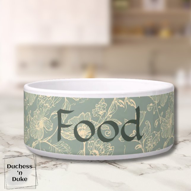 Hundeschüsseln - Salbeigrün Botanisch, Name  Napf (Personalized Sage Green Botanical Food Pet Bowl on marble counter top)