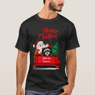 Hundeshirt Shih Tzu mit dem Weihnachtsmann im Rote T-Shirt