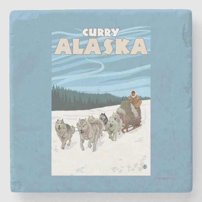 HundeSledding Szene - Curry, Alaska Steinuntersetzer (Vorderseite)
