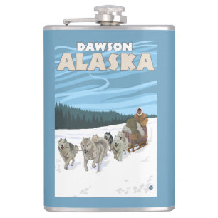 HundeSledding Szene - Dawson, Alaska Flachmann